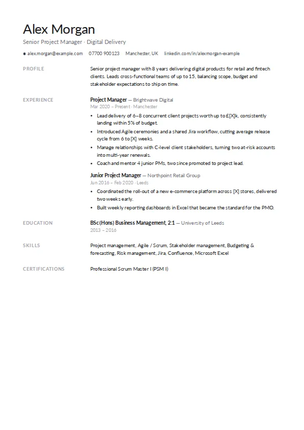 Minimal CV template example
