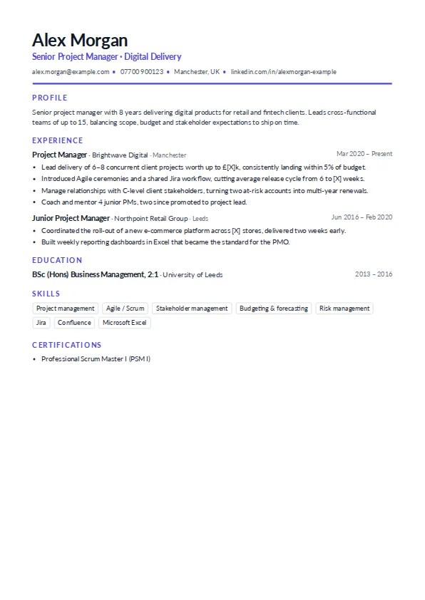Modern CV template example